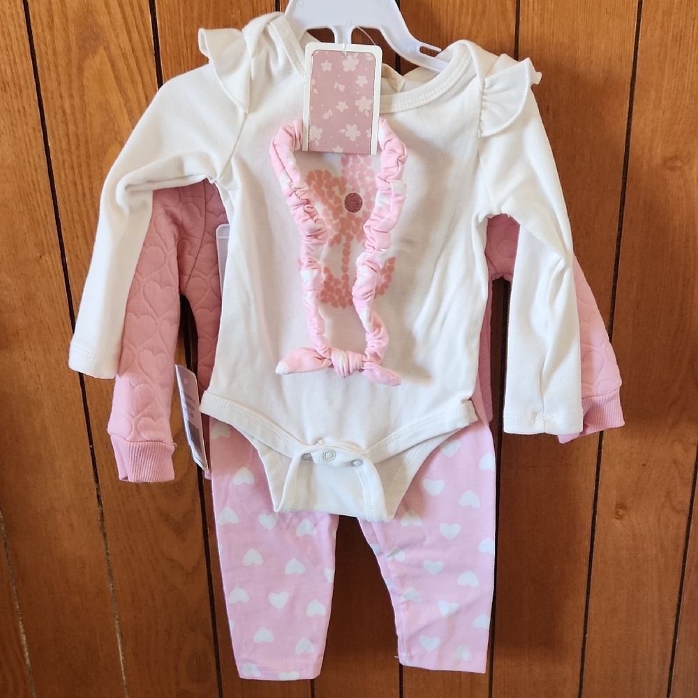 White and Pink Heart Baby Outfit